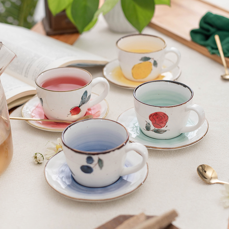 芬兰同款中古咖啡杯碟手绘套装精致法式下午花茶杯复古陶瓷杯子