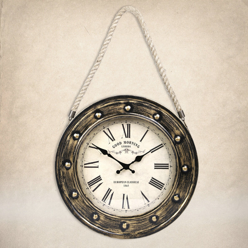 欧式复古客厅怀旧静音吊挂钟美式乡村仿古做旧吊绳挂表墙壁时钟表