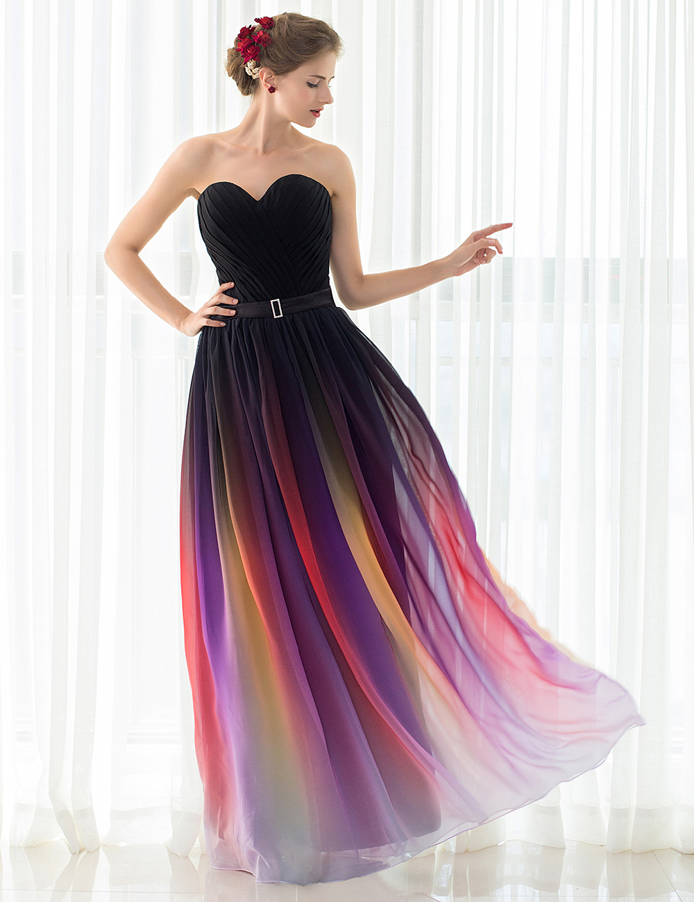 eliesaab渐变色雪纺晚礼服新娘伴娘服外贸长款晚礼服宴会晚礼服女