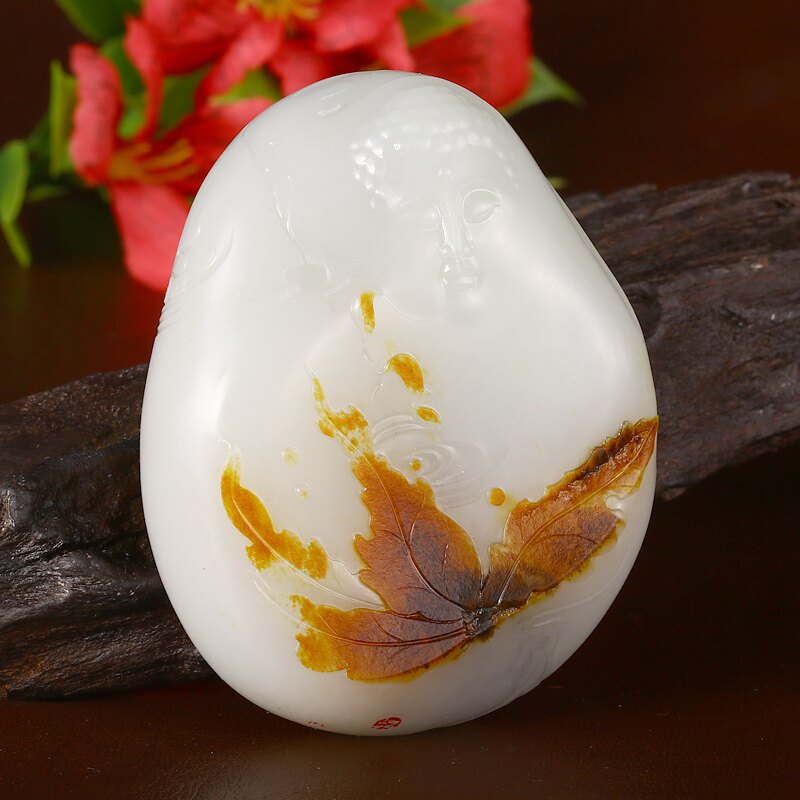 玉雕名家方红根作品 和田玉羊脂白玉籽料把件 一叶一如来194.17克