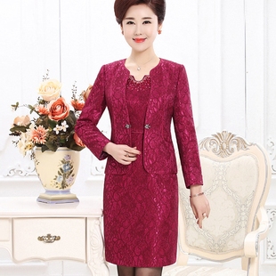 结婚礼妈妈装礼服连衣裙两件套装秋冬季平时可穿婚宴喜婆婆婚庆装