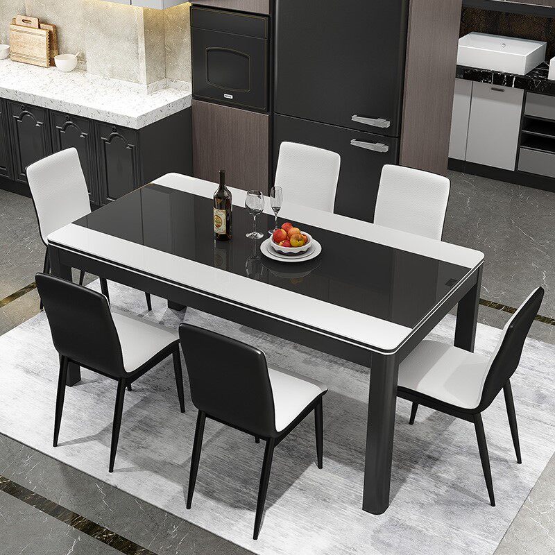 2021年新款餐桌一桌4六椅组合家用小户型46人轻奢长方形玻璃饭桌