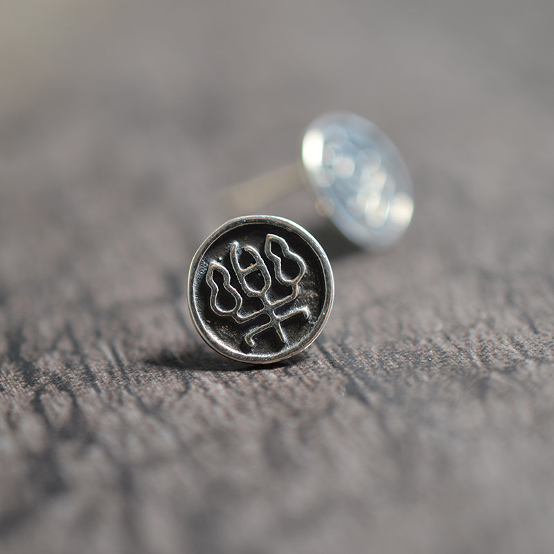 925银做旧乐文字图案造型古典古风中国风银耳钉银饰耳饰配礼盒