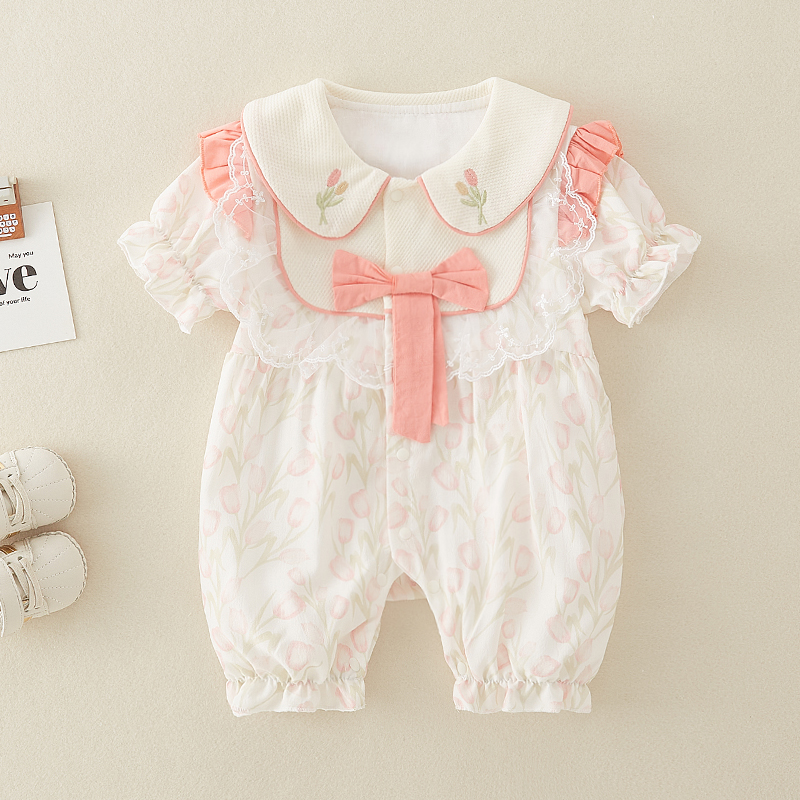 婴儿衣服夏季薄款女宝宝短袖连体衣公
