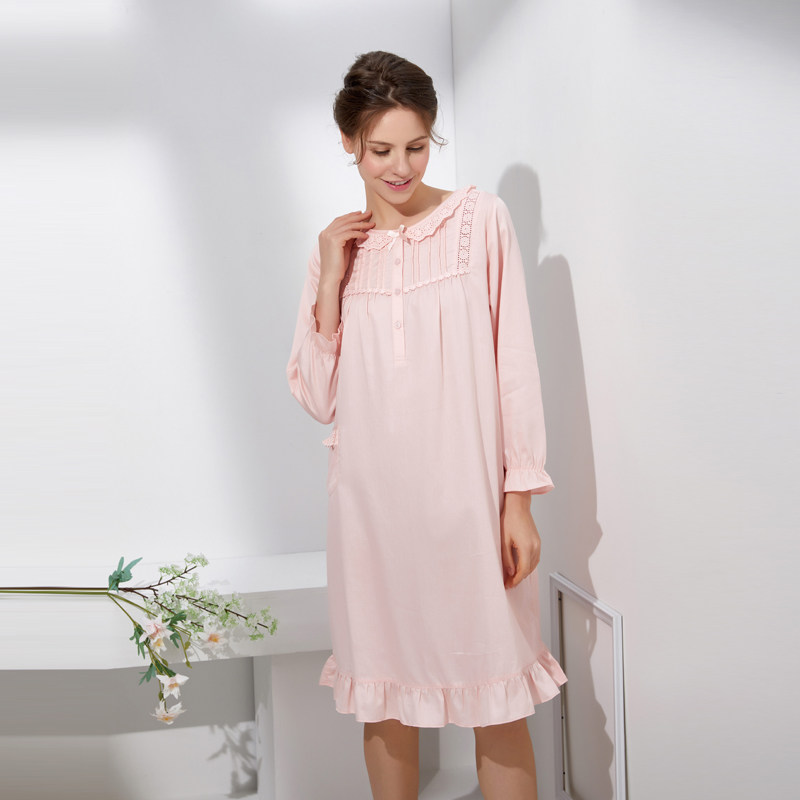 伊丝芬21年新款专柜正品31013纯棉长袖圆领休闲家居服睡裙女春秋