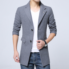 2016冬季新款男风衣 中长款韩版修身青年羊毛呢大衣男外套 潮