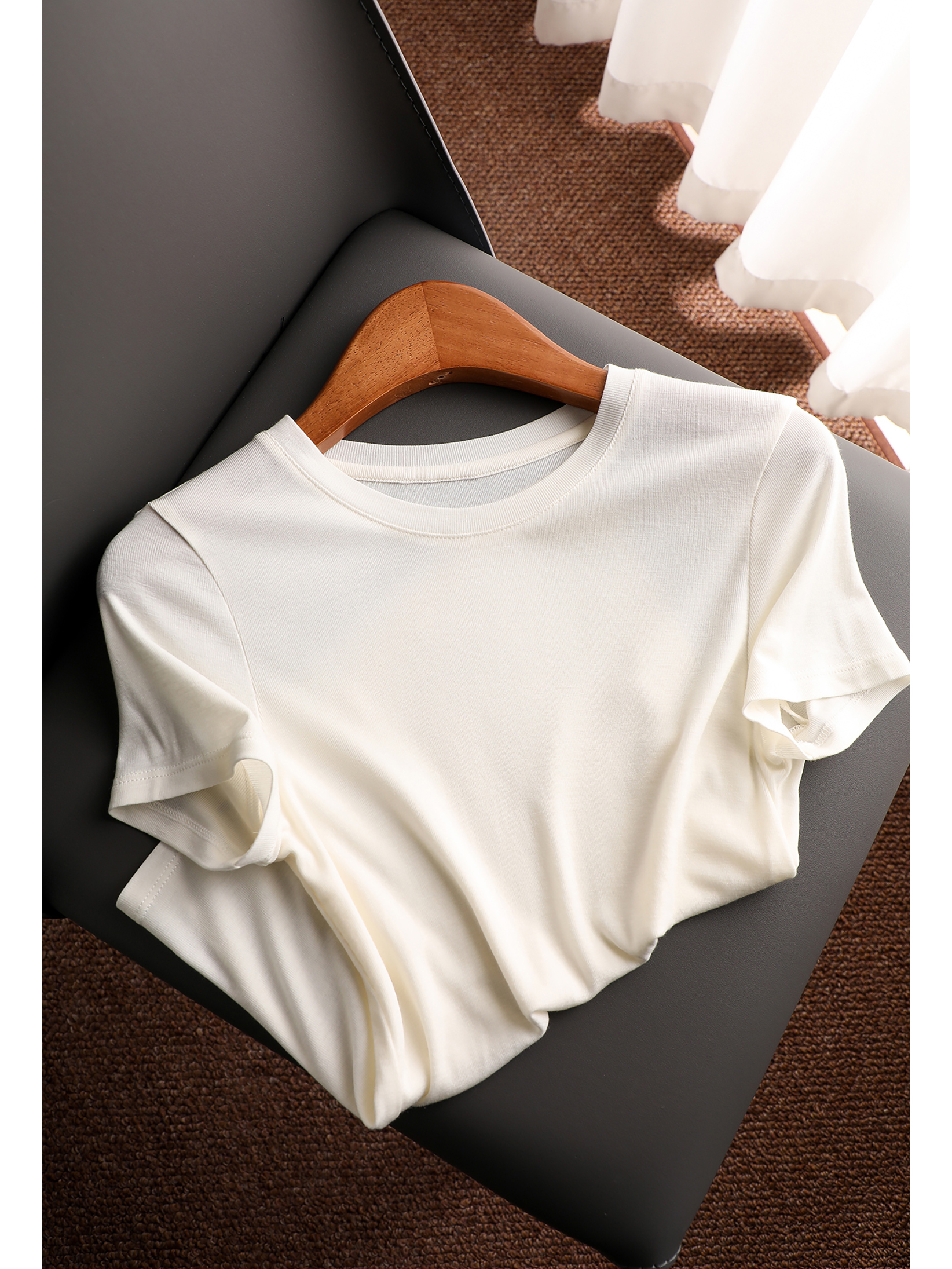 “面膜T”含蚕桑丝的T恤 简约正肩圆领T恤合体版型百搭纯色夏季