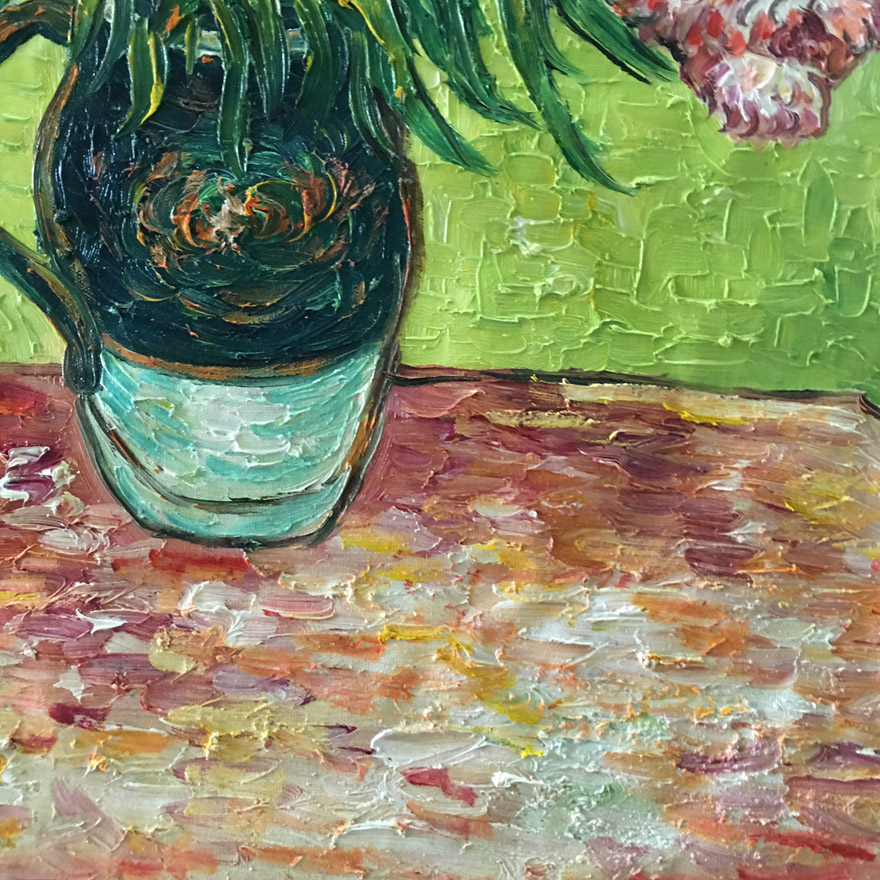 临摹品 梵高《马约里卡瓷瓶中的夹竹桃》80x80cm