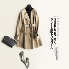 GG&QQ原创设计 女士休闲风衣中长款春秋外套无领双排扣显瘦大衣女