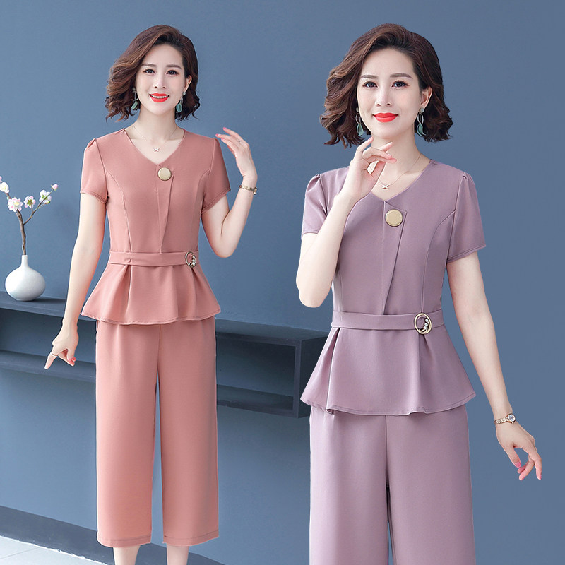 中年女套装夏装40-50岁三十到四十至五十多女人妈妈穿的短袖衣服