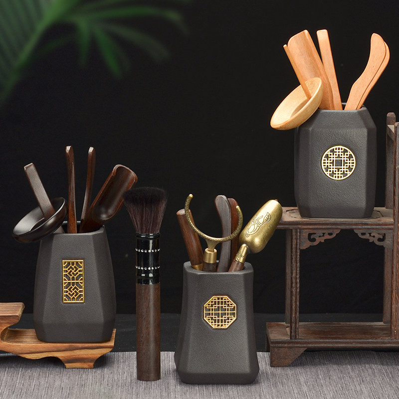 黑檀木6君子套装泡茶工具茶夹茶刀收纳筒六件套茶具配件茶道用具