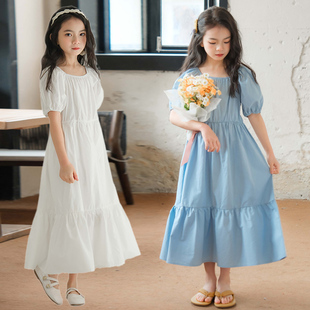 女童纯棉连衣裙夏季新款韩版中大童白色公主裙度假长裙儿童仙女裙