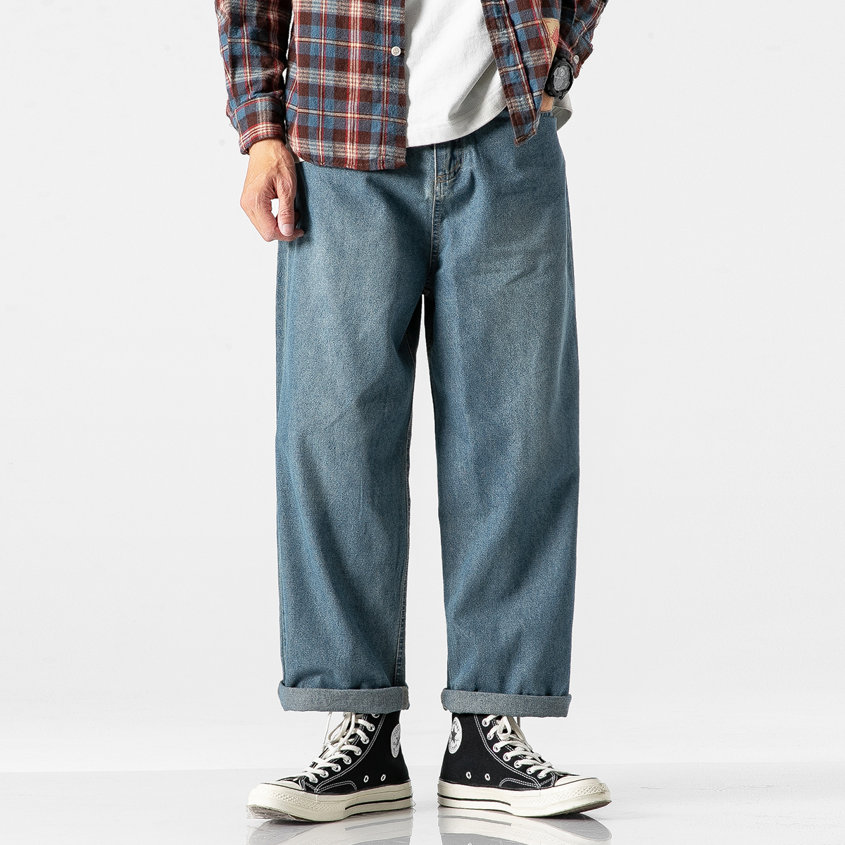 裤子男裤脚紧收_牛仔裤男潮牌直筒宽松坠感阔腿裤潮流韩版百搭哈伦裤