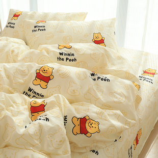 熊的蜜罐卡通可爱儿童床单四件套全棉纯棉2024新款床上三件套夏季