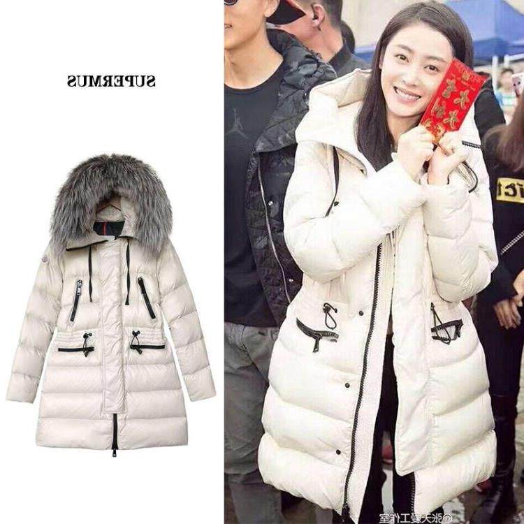 明星陈乔恩张天爱同款羽绒服女中长款冬季狐狸毛领保暖修身外套