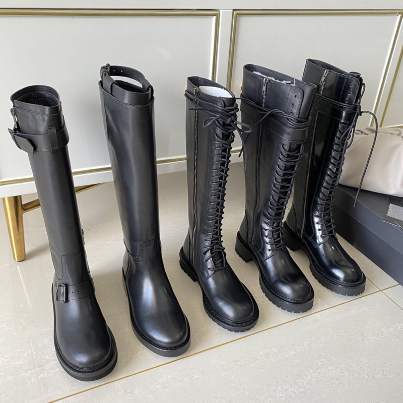 代购ann demeulemeester*马丁靴女系带真皮长筒高筒骑士厚底长靴