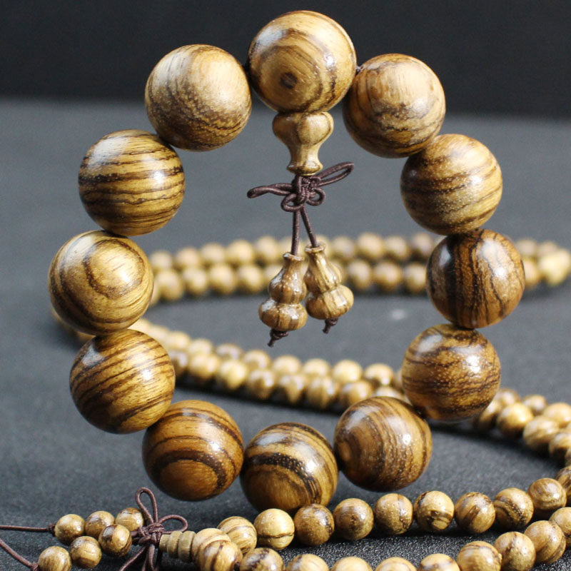 精美越南沉香木手串108颗佛珠虎皮纹白沙沉手链男女念珠饰品礼物