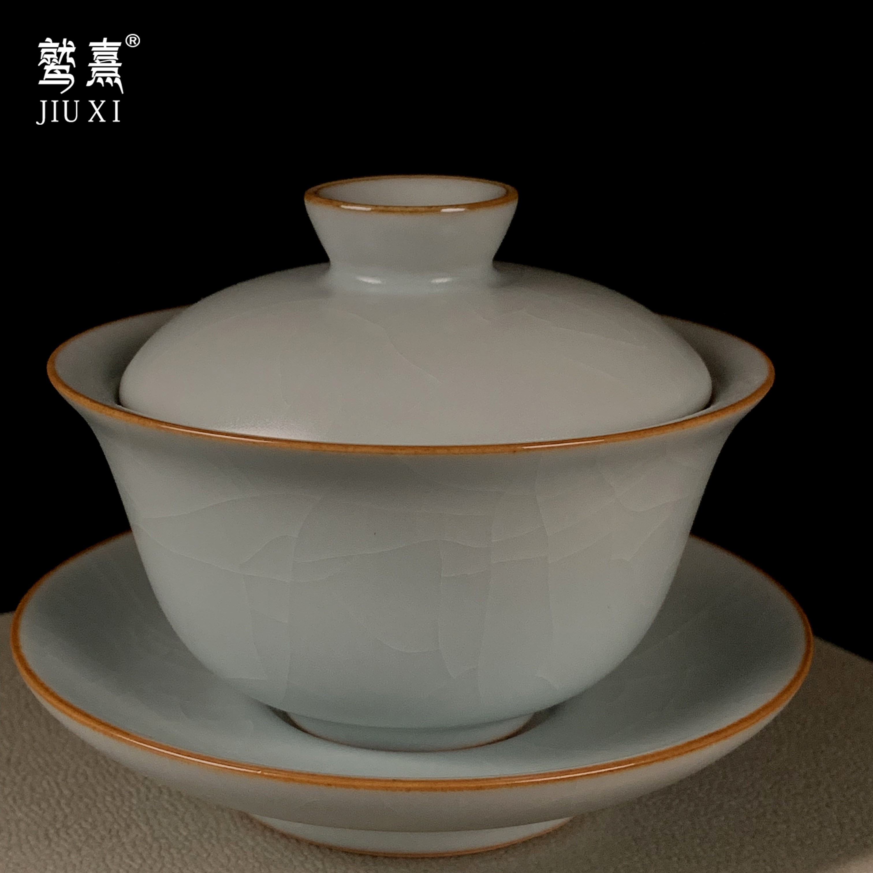 汝窑盖碗茶杯单大号泡茶碗台湾丰子汝瓷三才杯手工陶瓷茶具冰裂釉