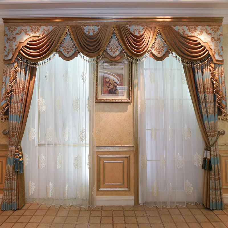 欧式窗帘客厅奢华大气 简欧豪华美式卧室成品高档窗幔帘头 巴克莱