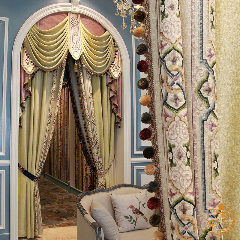 欧式公主窗帘客厅奢华大气轻奢豪华美式绿色别墅法式宫廷高档帘头