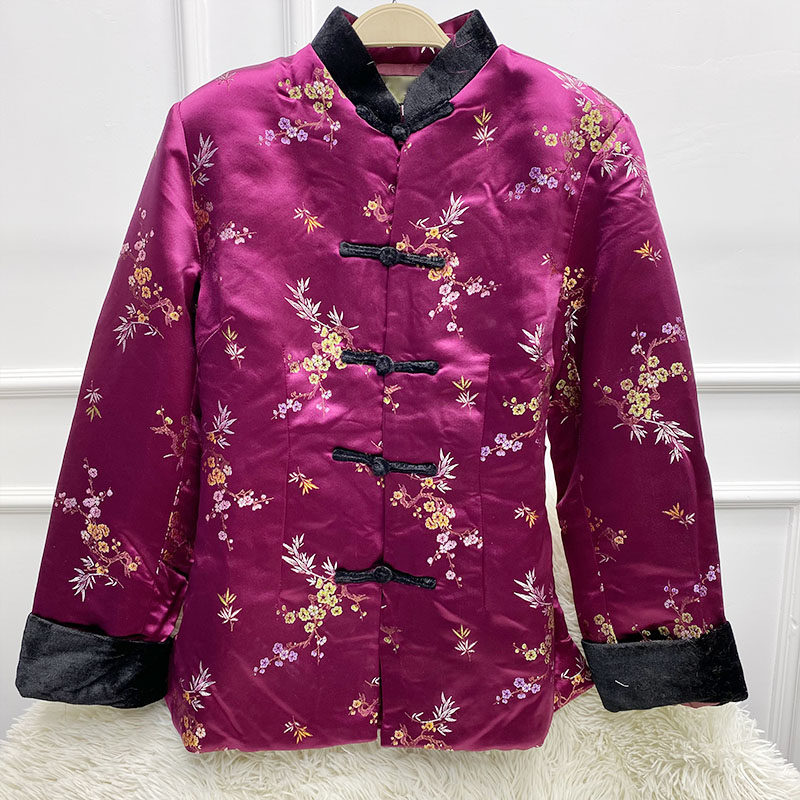 唐装女士棉服外套棉袄旗袍上衣盘扣短款夹棉立领长袖梅花织锦缎