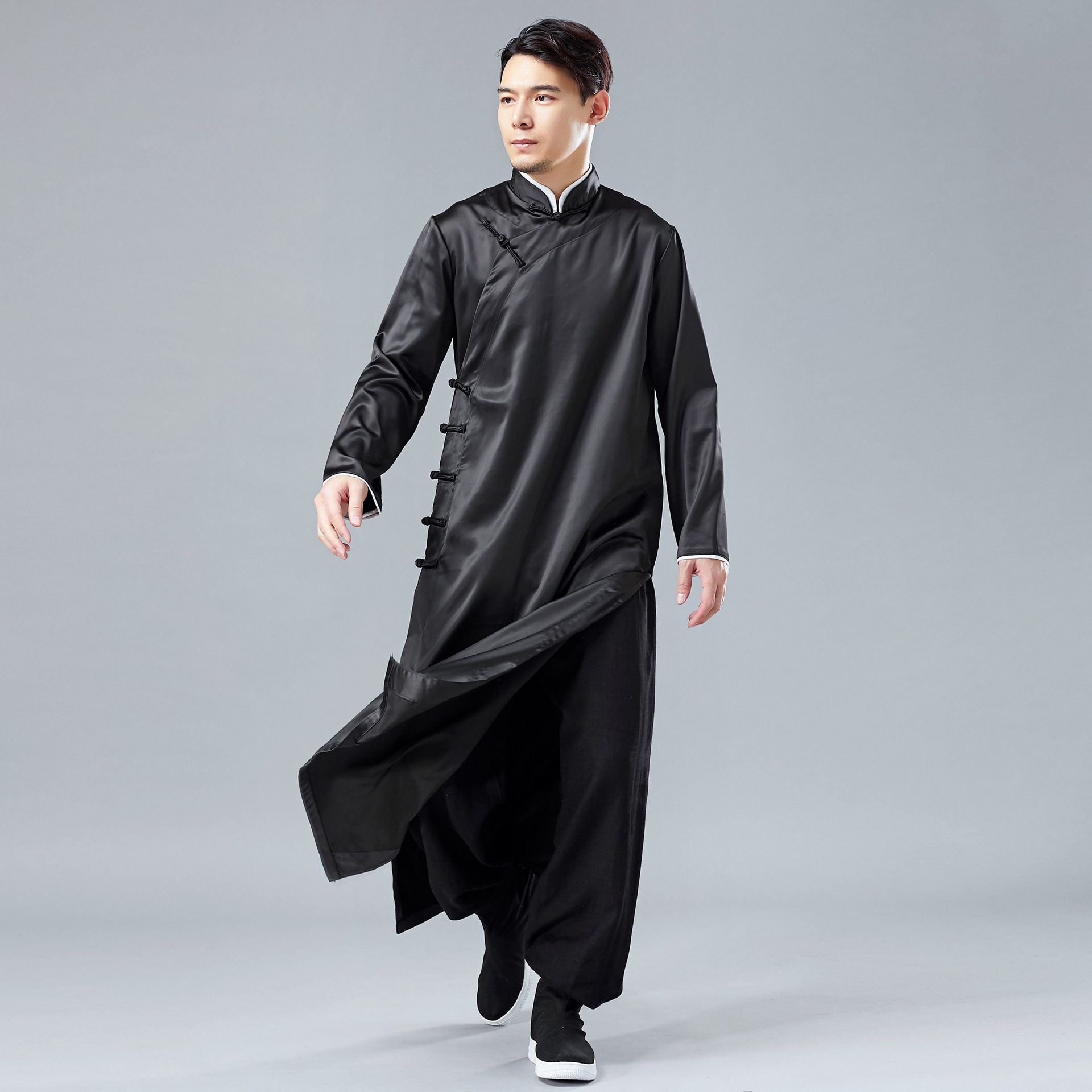 缎面长袍男式唐装复古民国袍子相声服休闲中国风民族服装中式长衫