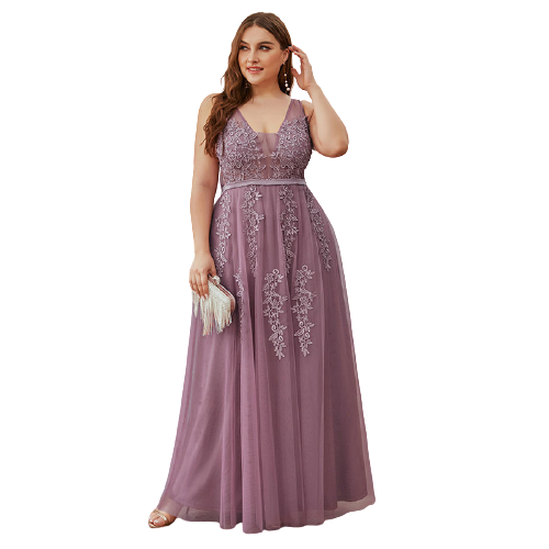 轻奢胖MM大码紫色连衣裙晚礼服深v Wedding Bridesmaid dress 7XL