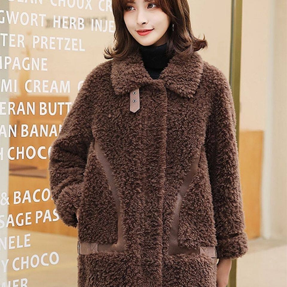 女款羊剪绒皮草外套皮毛一体