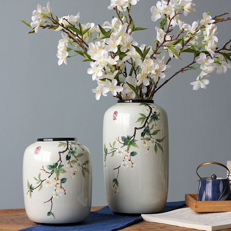 中式陶瓷花瓶摆件客厅玄关花艺居家水培创意简约圆形乔迁送礼花器