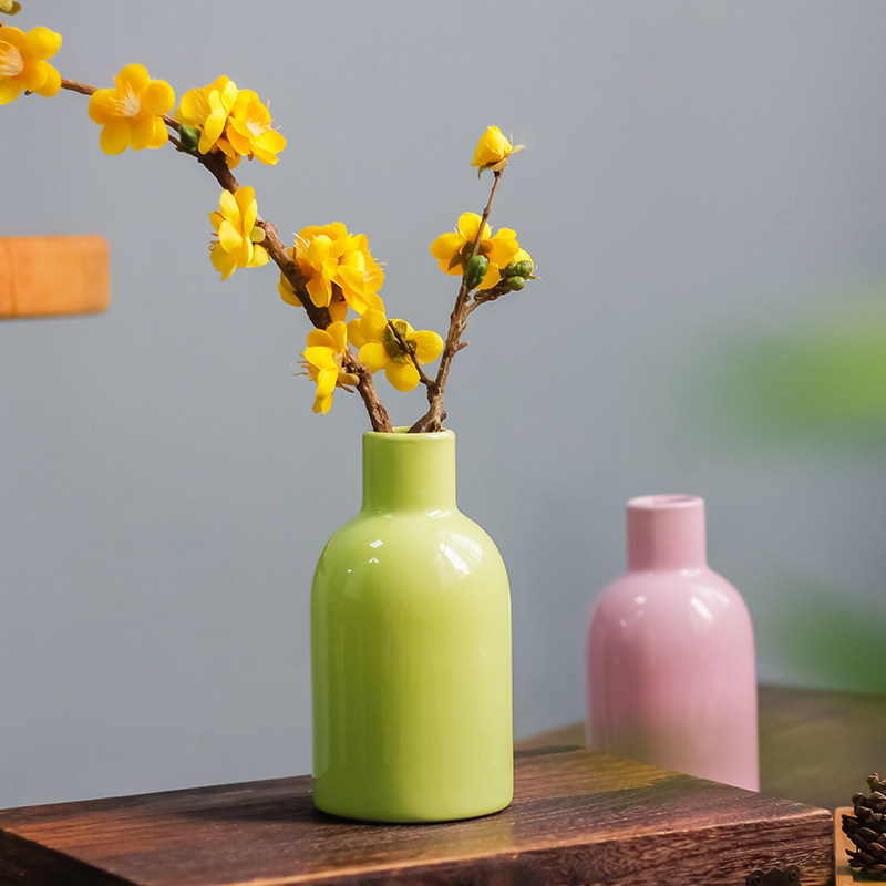 简约现代创意纯色小花瓶陶瓷摆件餐桌插花客厅装饰插鲜花水培花器