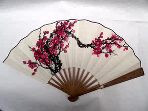 手绘宣纸折扇 10寸 国画作品 中国风扇子 男扇 花鸟画 梅花 荷花