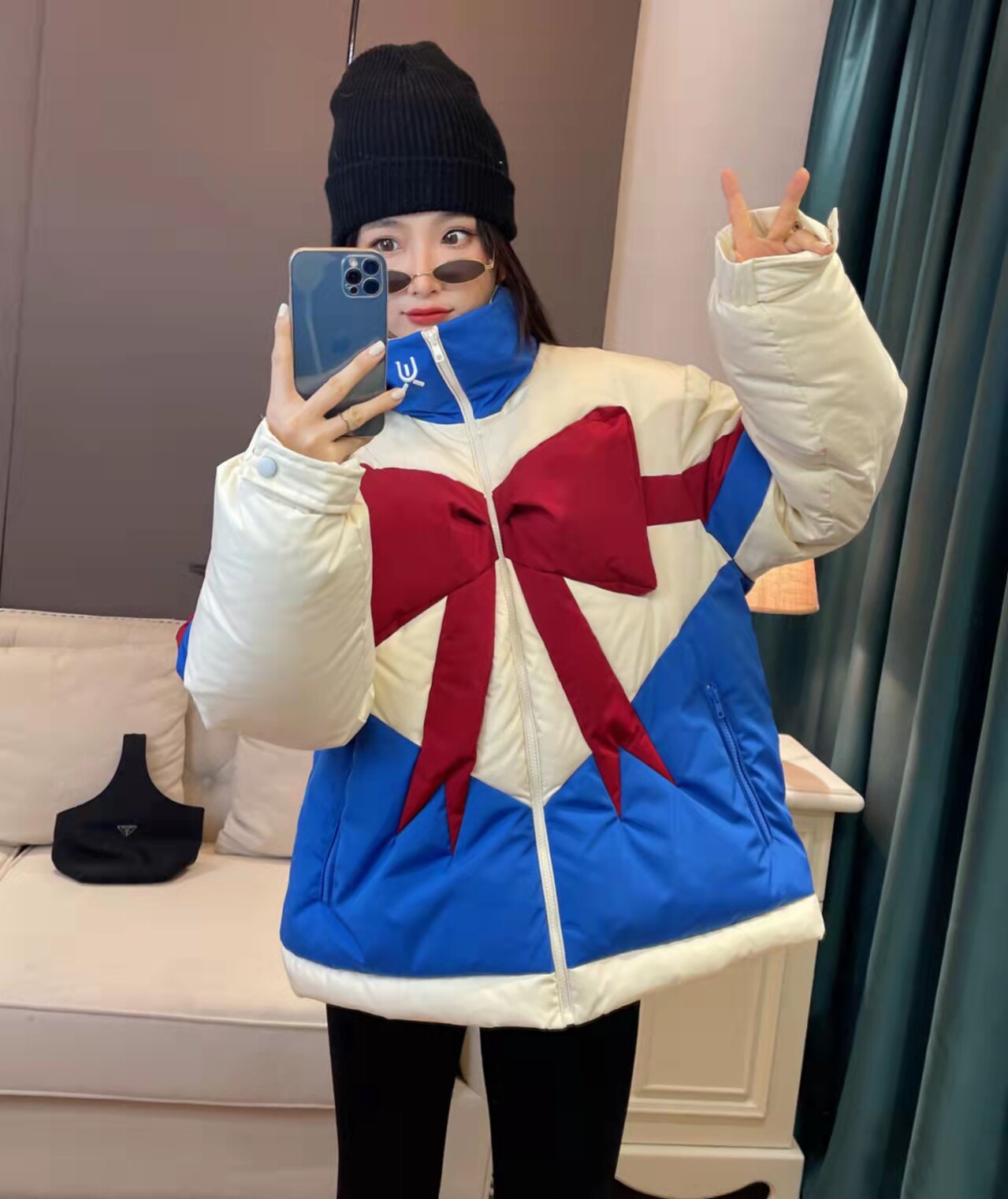 乌丫播芬2021冬美少女壮士蝴蝶结廓形羽绒服棉服 - 17网