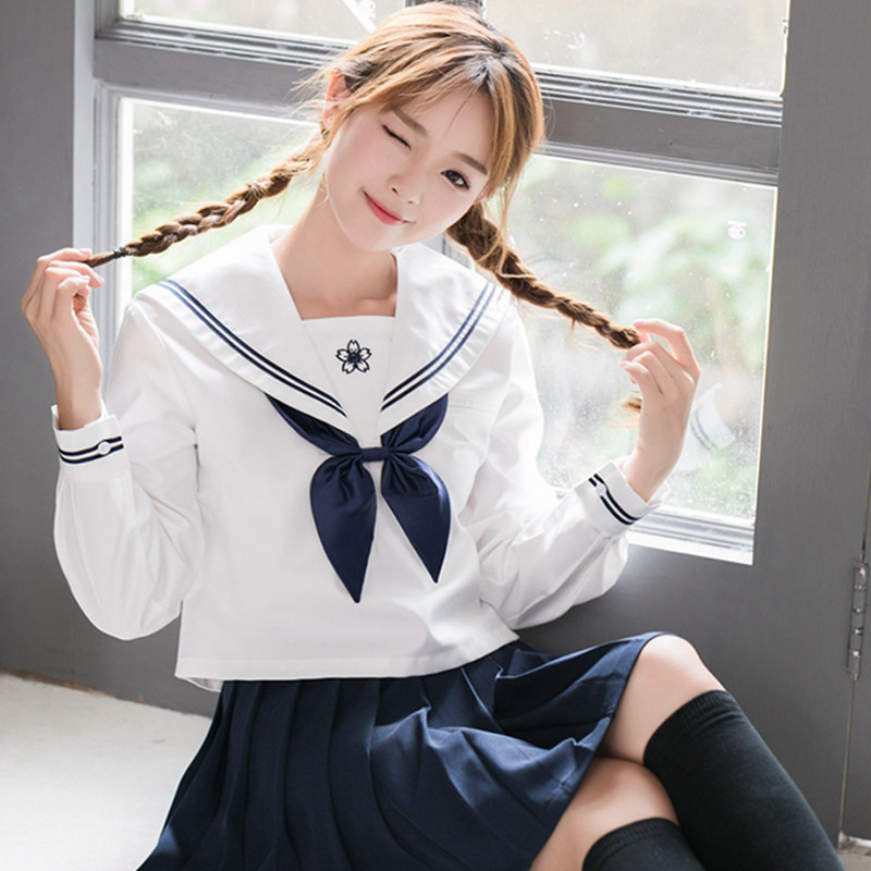 jk制服水手服樱花刺绣_包邮日本学生jk制服水手服樱花刺绣长中间服