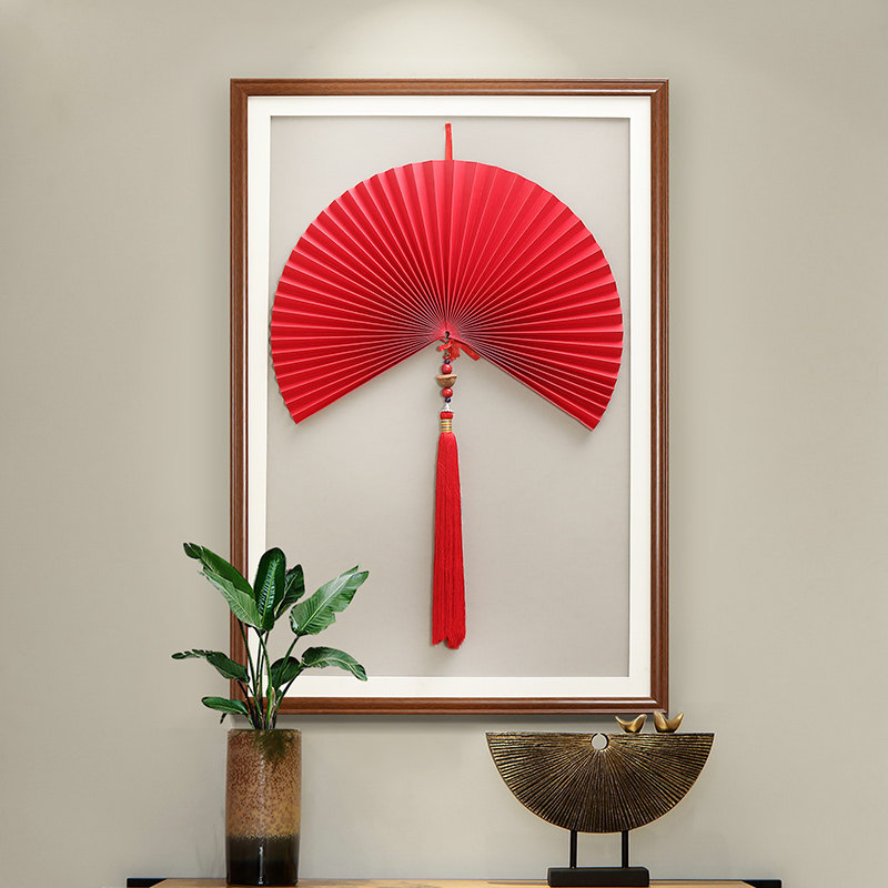 异丽新中式折扇装饰画手工艺挂扇客厅沙发壁饰墙挂画创意装饰挂件