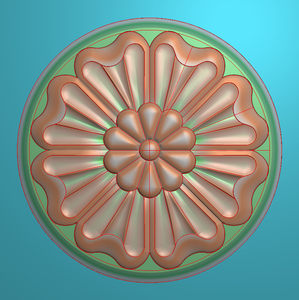 圆形欧式洋花精雕图贴花门花柱头花浮雕图背景装饰雕刻灰度图058