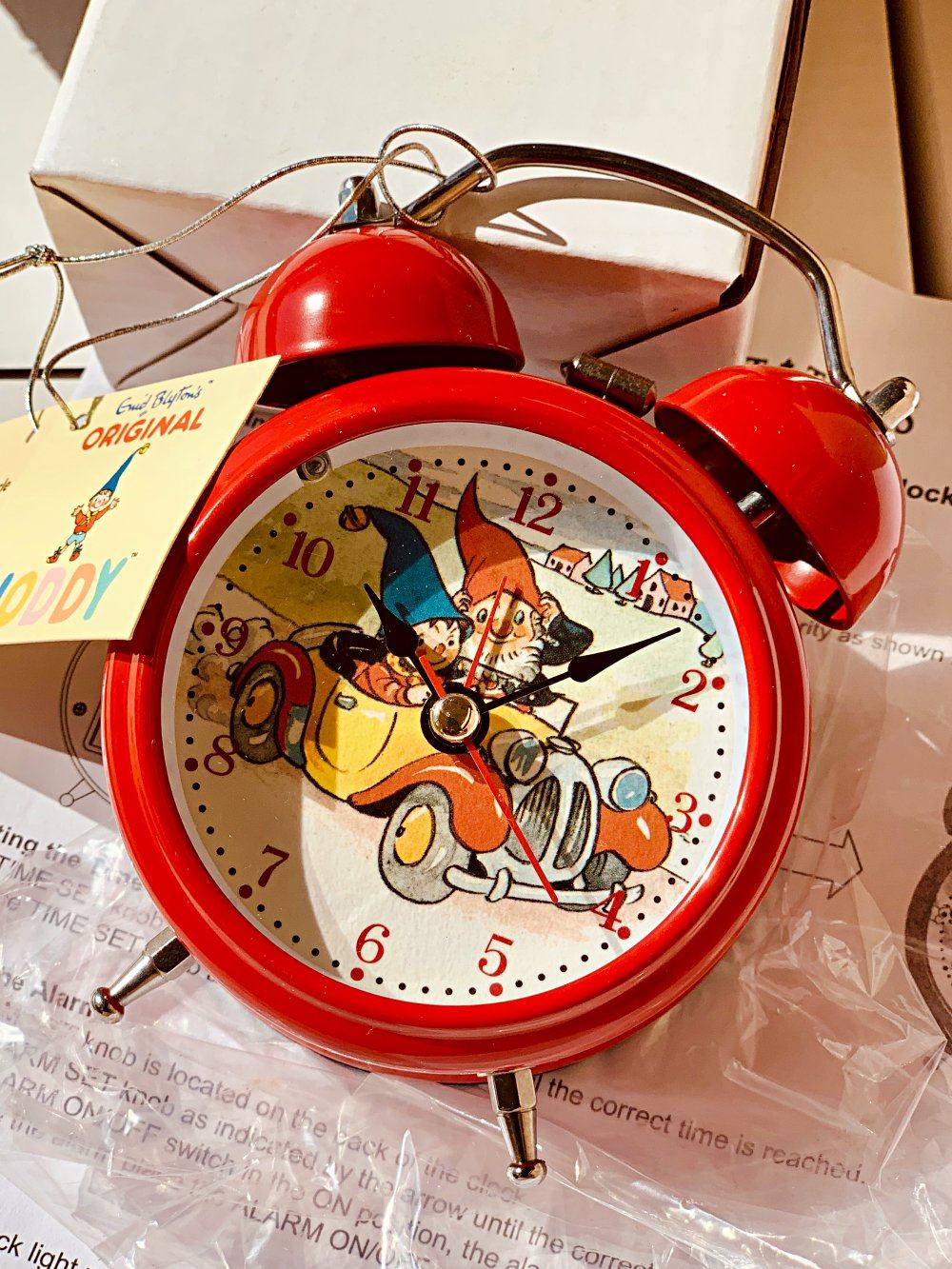 出口英国老货 2011年noddy红色铁皮复古风格童话小闹钟带夜灯