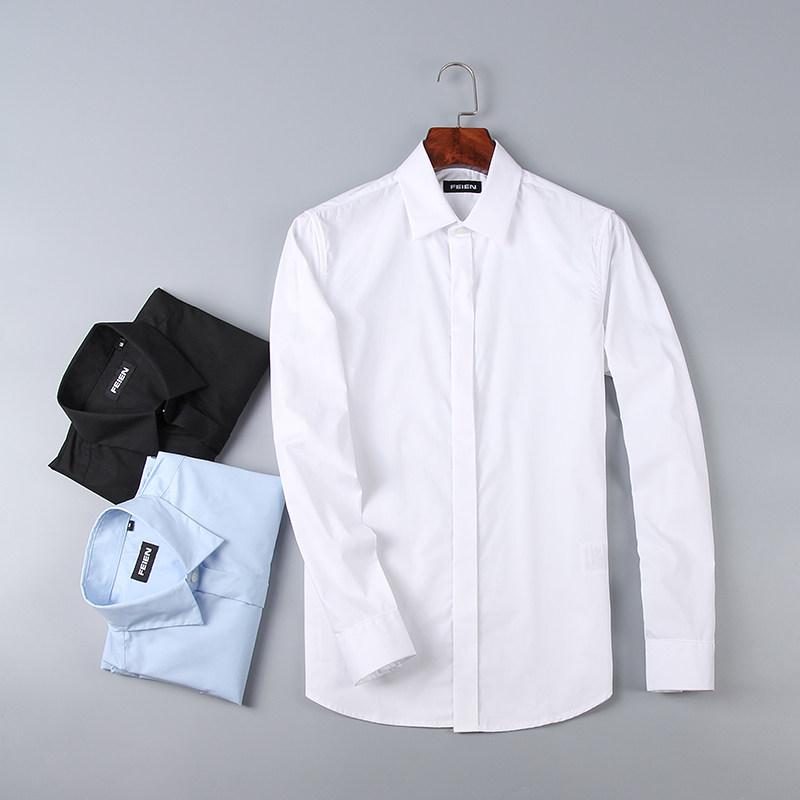 商务通勤 男士全棉纯色休闲长袖衬衫ga673优惠券