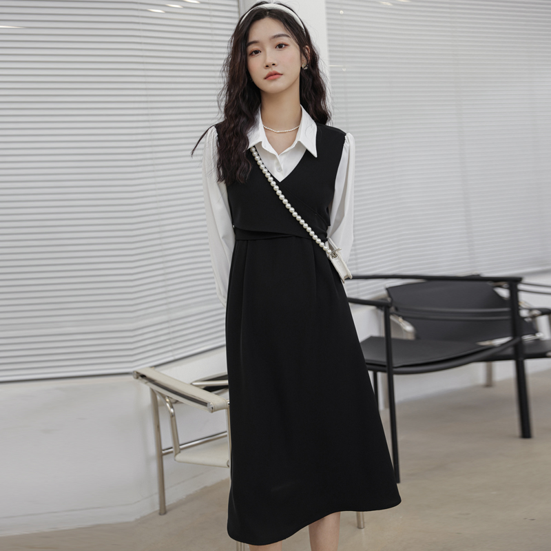 教资面试衣服女夏季正式场合大学生穿搭女装教师假两件衬衫连衣裙