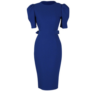 宝蓝色宝石设计高级感修身包臀高端连衣裙气质显瘦职业女装夏裙子