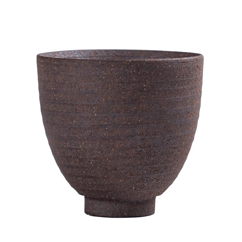 集正 粗陶无釉茶杯品茗杯 复古朴风老岩泥主人杯个性老茶用具杯子