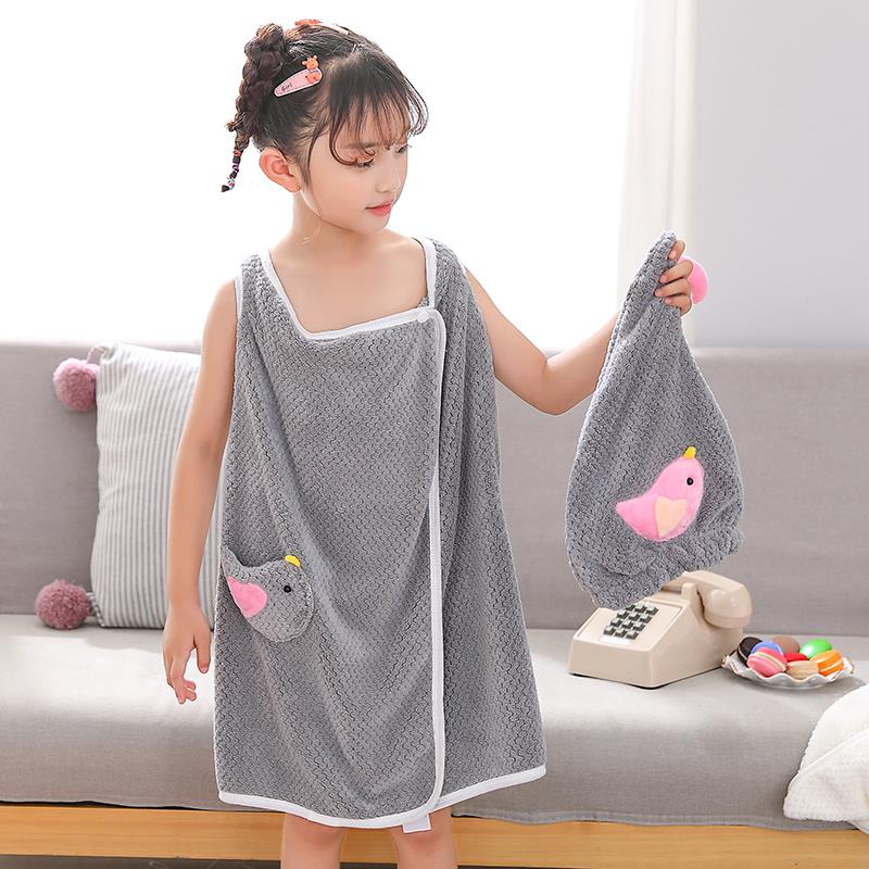 吊带浴裙儿童浴巾中大女童可穿可裹比纯棉吸水可爱小女孩抹胸