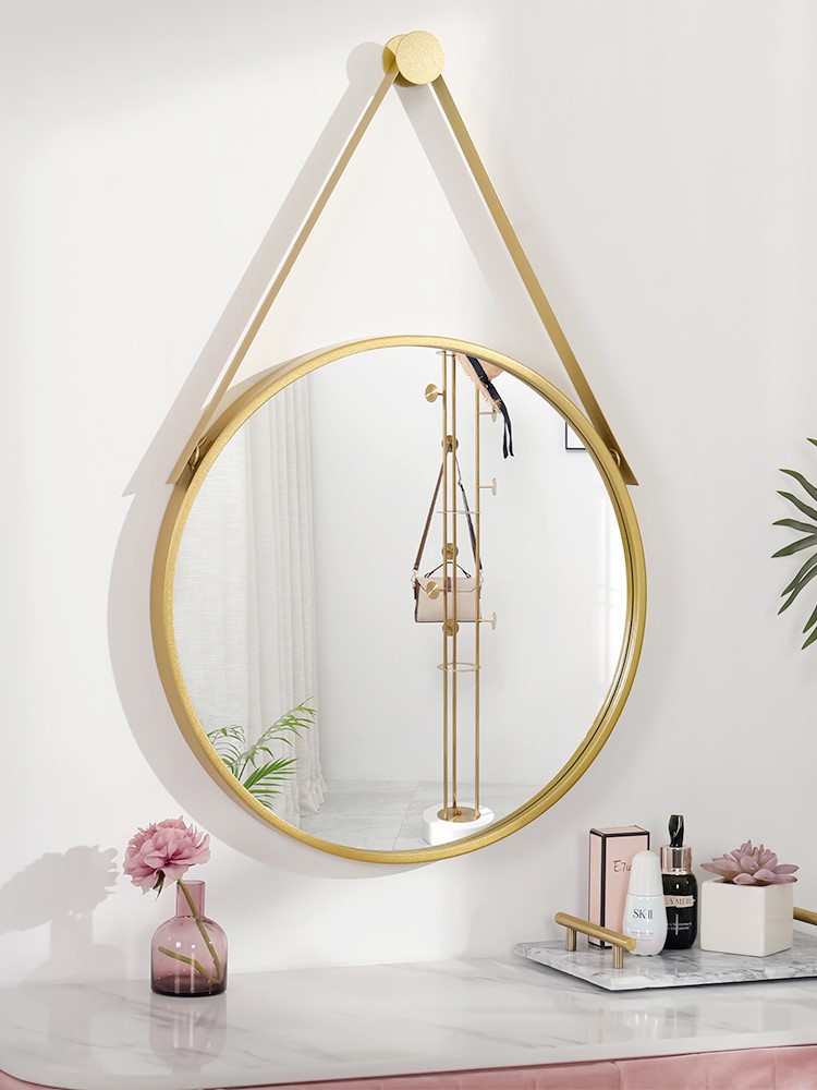 北欧梳妆镜浴室圆形壁挂式镜子简约现代洗手间装饰镜创意大圆镜子