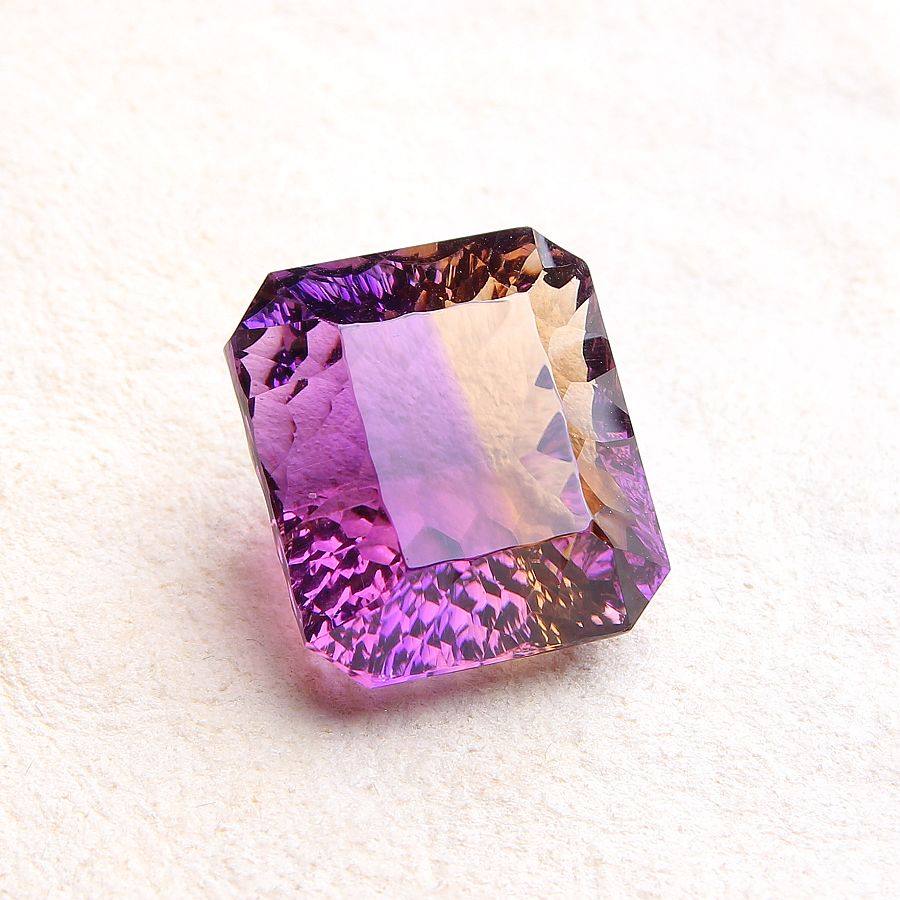 藏品天然紫黄晶 千禧面 裸石 戒面 5.65克 颜色层次分明