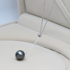 促销 可调节款S925纯银项链 天然海水珍珠吊坠黑色正品 优雅时尚