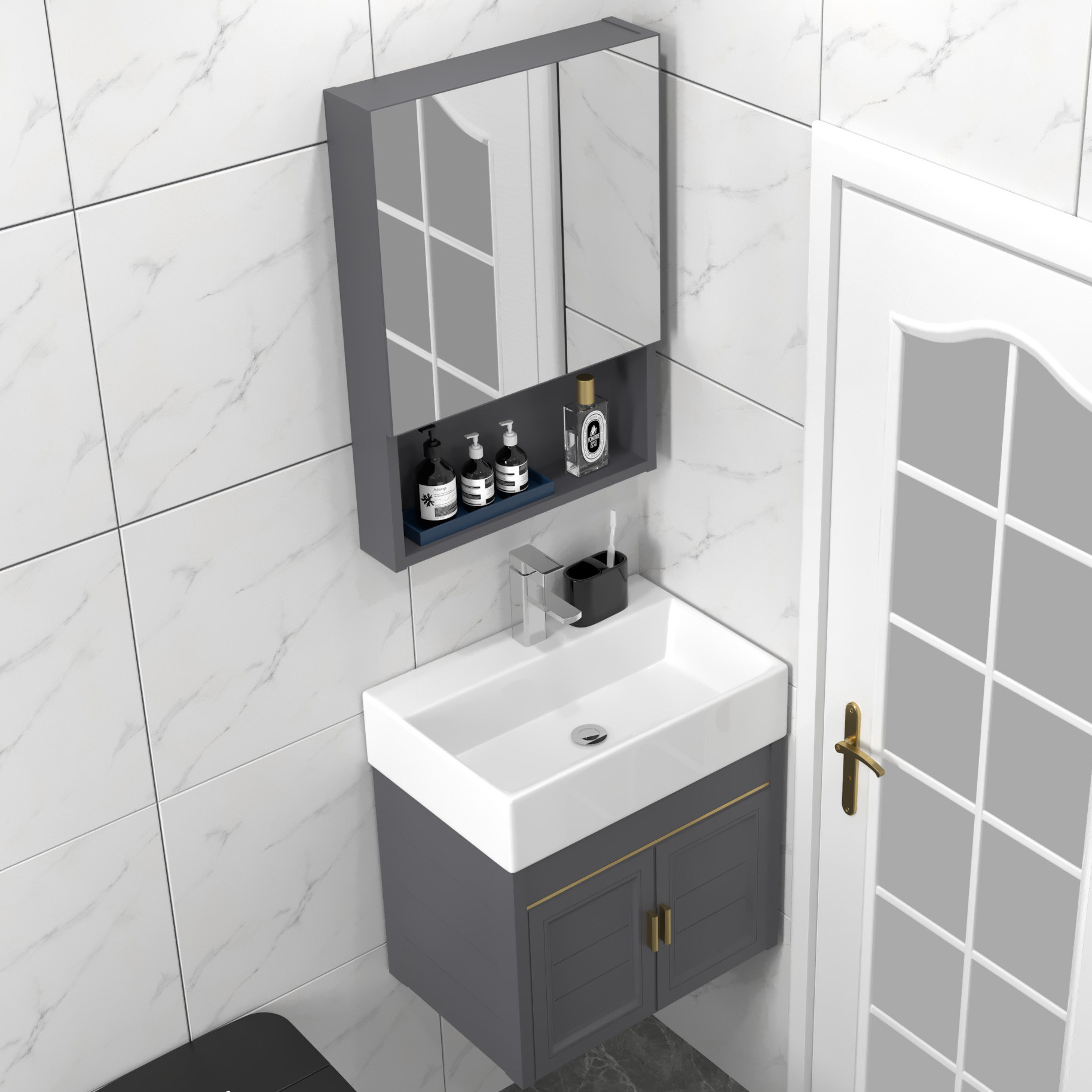 天猫￥578折后价￥566小户型卫生间落地转角迷你浴室柜洗脸手台上盆柜