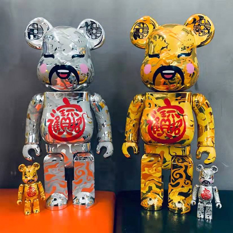 bearbrick招财暴力熊积木熊28cm金银财神网红熊公仔潮玩手办摆件