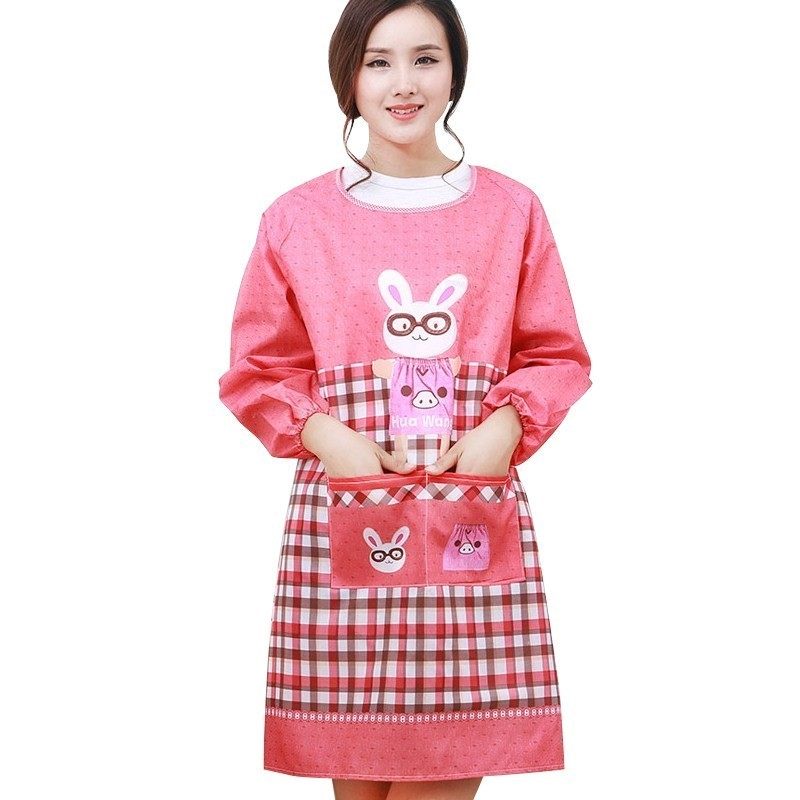 韩版长袖护衣罩衣穿衣厨房围裙大人反防水成人防油工作服