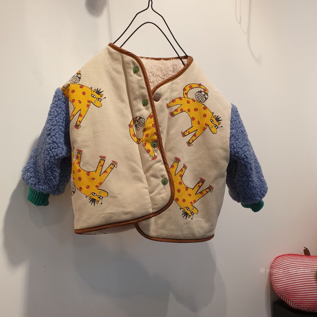 韩国原创设计师品牌hetzbebe复古童装可爱豹子两面穿羊羔绒拼接