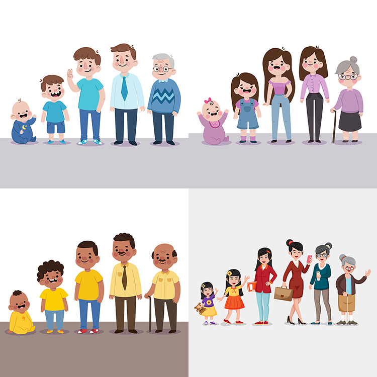 人生不同年龄阶段ai矢量素材一生成长小孩设计素材