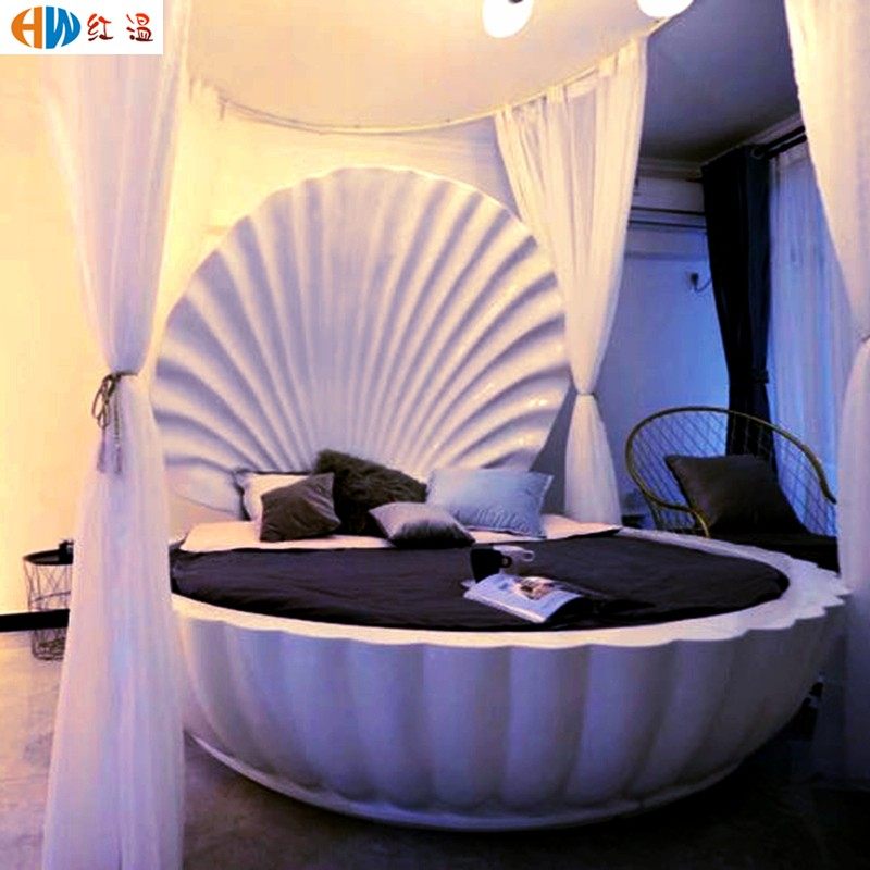 圆形水床民宿家具轻奢床精品宾馆酒店电动床海洋主题情侣艺术贝壳